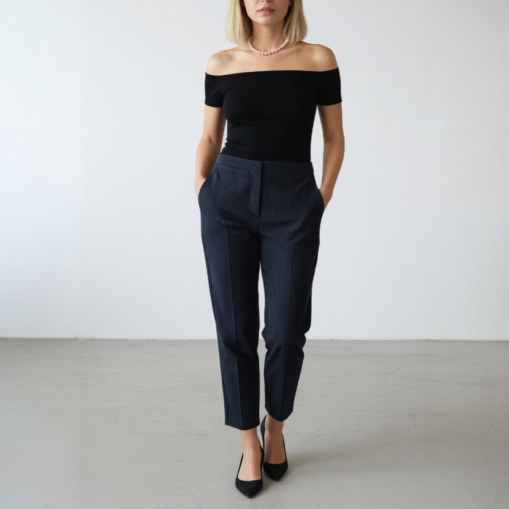 Theory Treeca Fairfield Knit Pinstripe Ankle Pants Women's Size 10 - Picture 3 of 14